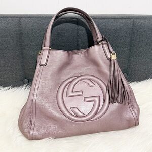 Gucci Soho Metallic Purple Leather Tote Bag With Tassel (GUC)